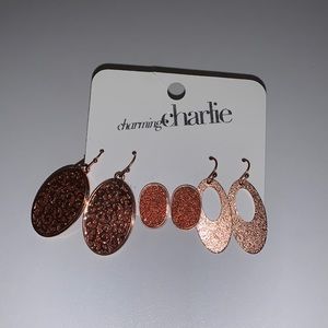 Charming Charlie | Gold Three Piece Earring Set | Glitter | Dangly | Stud